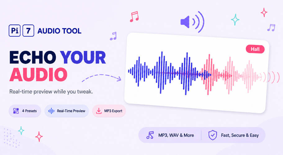 Pi7 add echo to audio interface with waveform preview, four echo preset chips, wet mix slider, and Download MP3 button