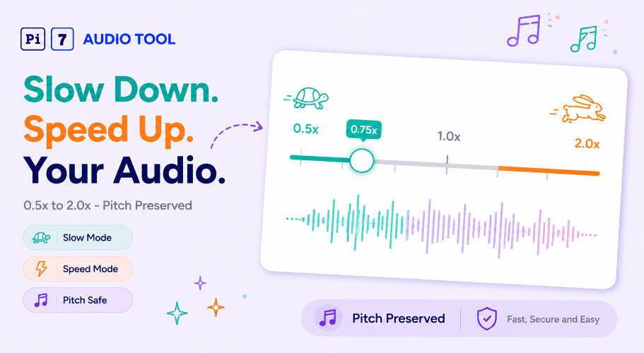 Pi7 audio speed changer with a slider going from 0.5x to 2.0x and a turtle and rabbit icon at each end