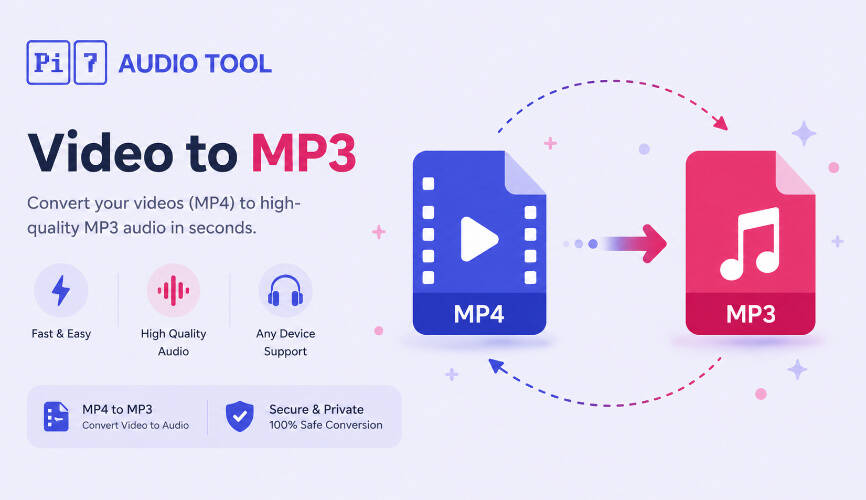 Convert MP4, MKV, MOV and other video files to MP3 audio with Pi7 Audio Tool.